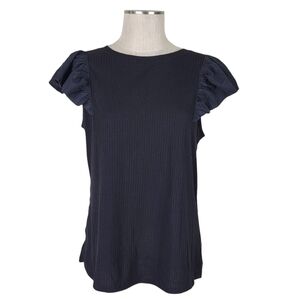 Torrid Top Size 2 2X Super Soft Ribbed Knit Mix Ruffled Flutter Sleeve Black New